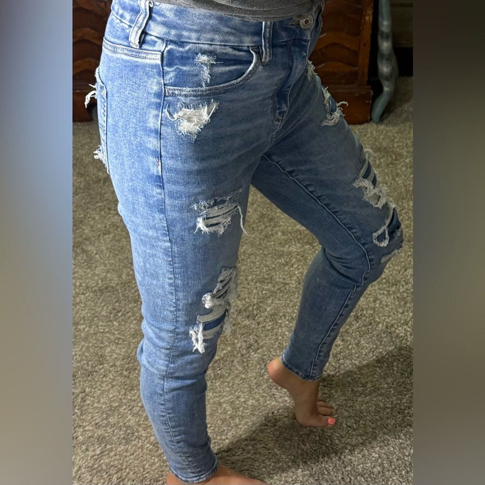 American Eagle Outfitters Ripped Light Blue Skinny Jeans
